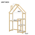 House Shaped Wooden Writing Desk,Kids Study Table,Bookshelf & Toy Storage,Natural Twin Natural American Design Pine