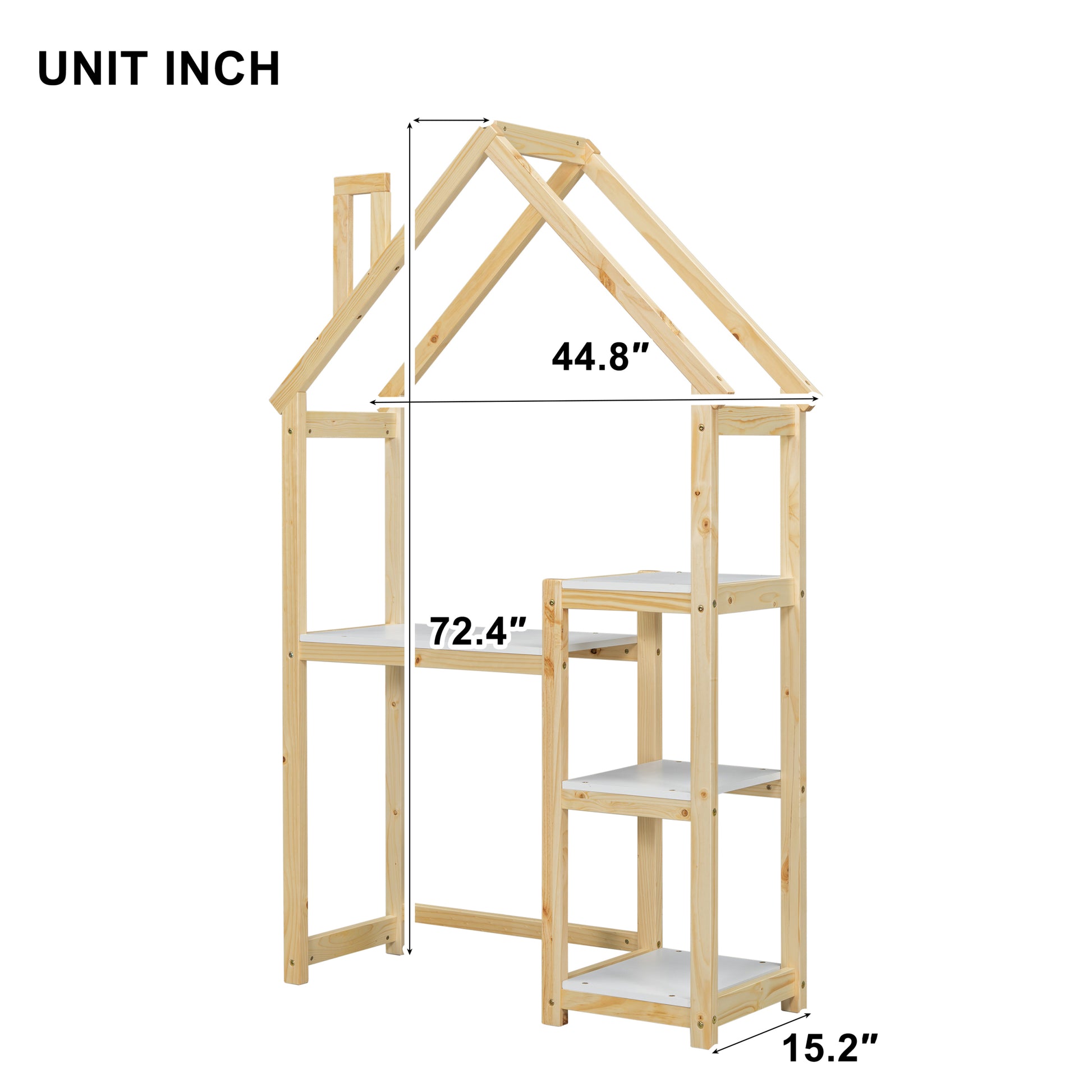 House Shaped Wooden Writing Desk,Kids Study Table,Bookshelf & Toy Storage,Natural Twin Natural American Design Pine