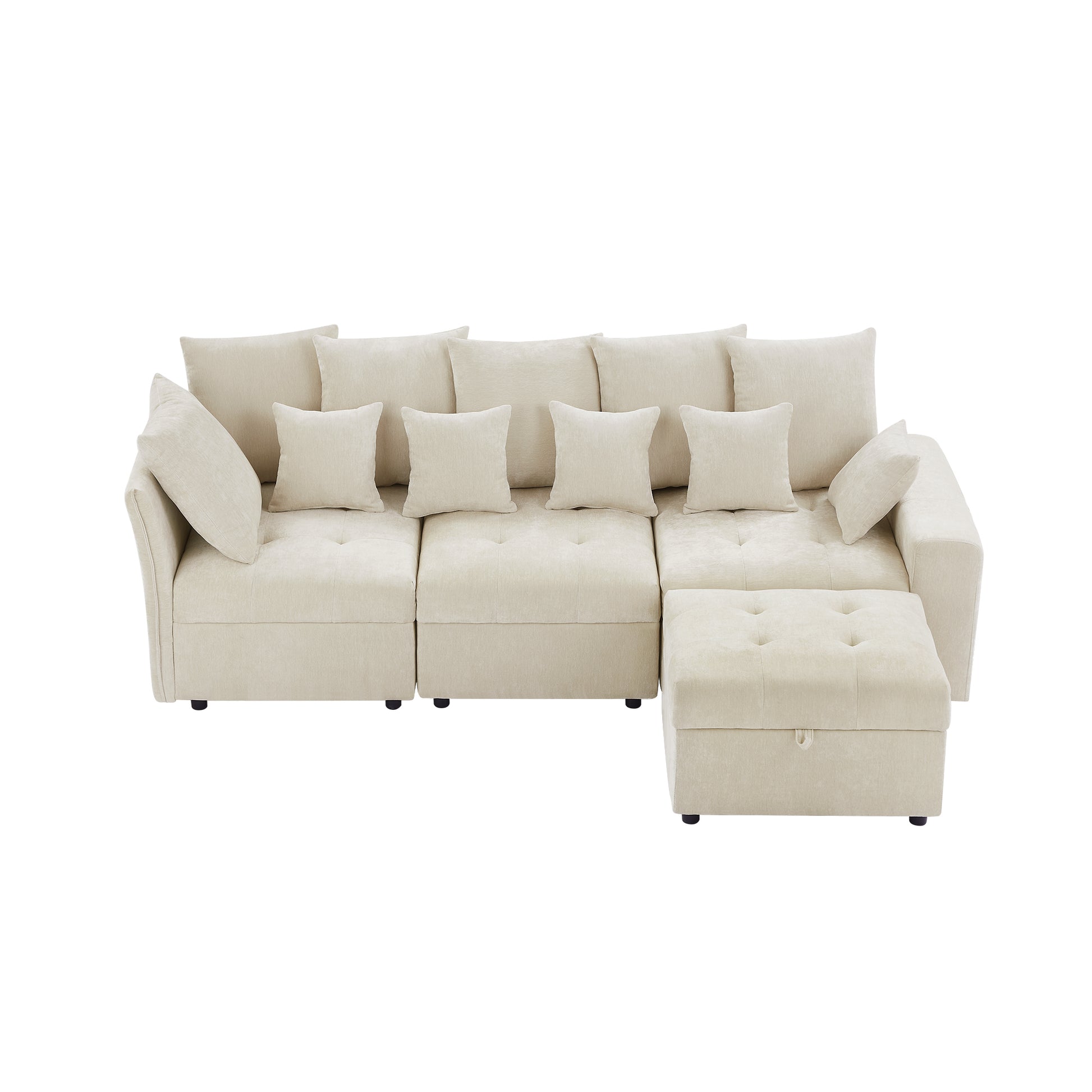 96.45"Sectional Sofa Modular Sofa Couch With Three Usb Ports, A Removable Storage Ottoman And Five Back Pillows For Living Room, Beige Beige Foam Chenille 4 Seat