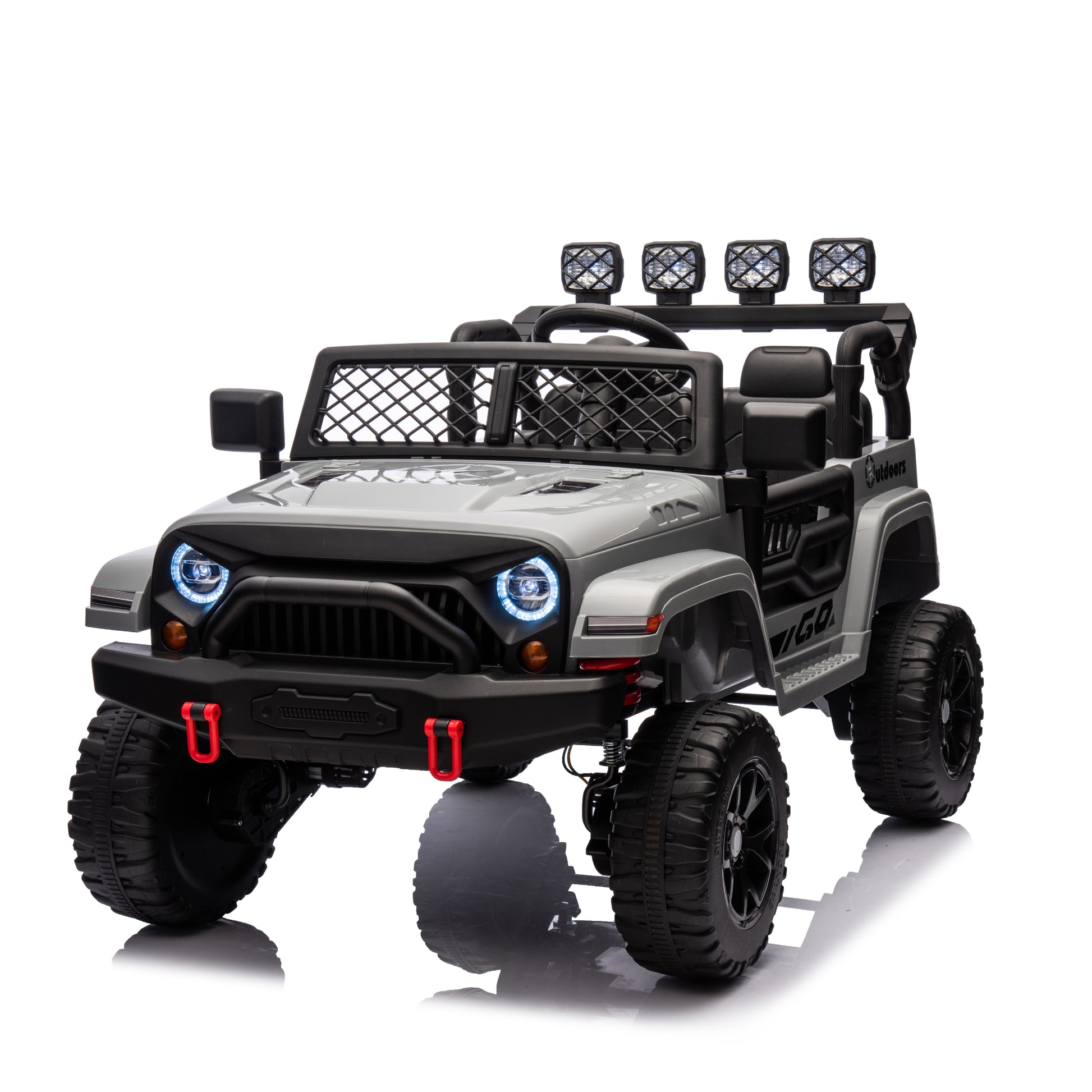 Gray,24V 2 Seater Ride On Truck Car, 4Wd Motors, With 2.4G Remote Control,Metal Suspension,Soft Start,Music, Led Light,Outdoor Off Road Electric Car,Toys Gifts Gray 100 149 Lbs Iron Plastic Iron