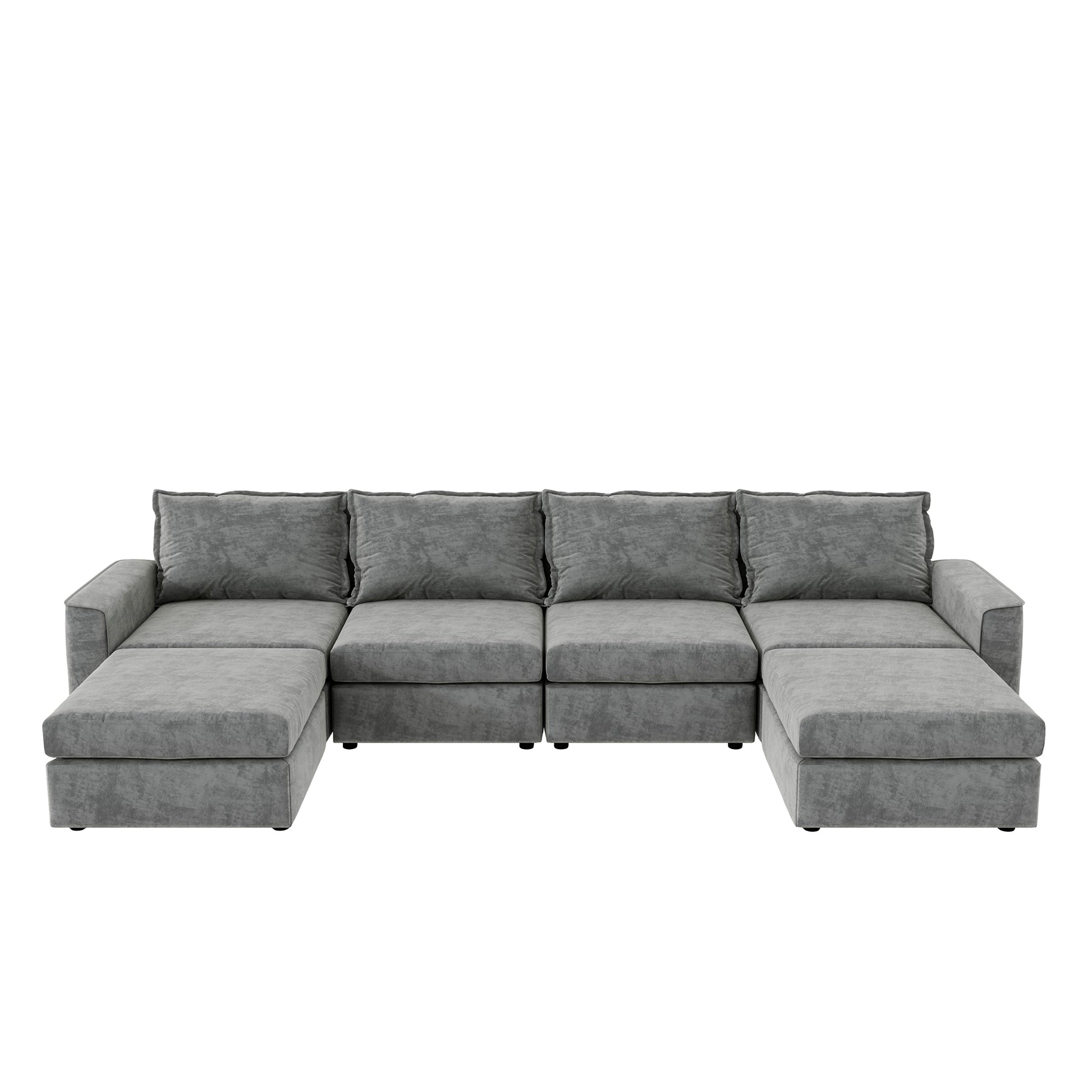 115*58" Chenille Modular Sectional Sofa,U Shaped Reversible Couch,Free Combination,6 Seat Sleeper Sofa Bed With Ottoman,Convertible Oversized Indoor Furniture For Living Room,Gray Gray Chenille 6 Seat