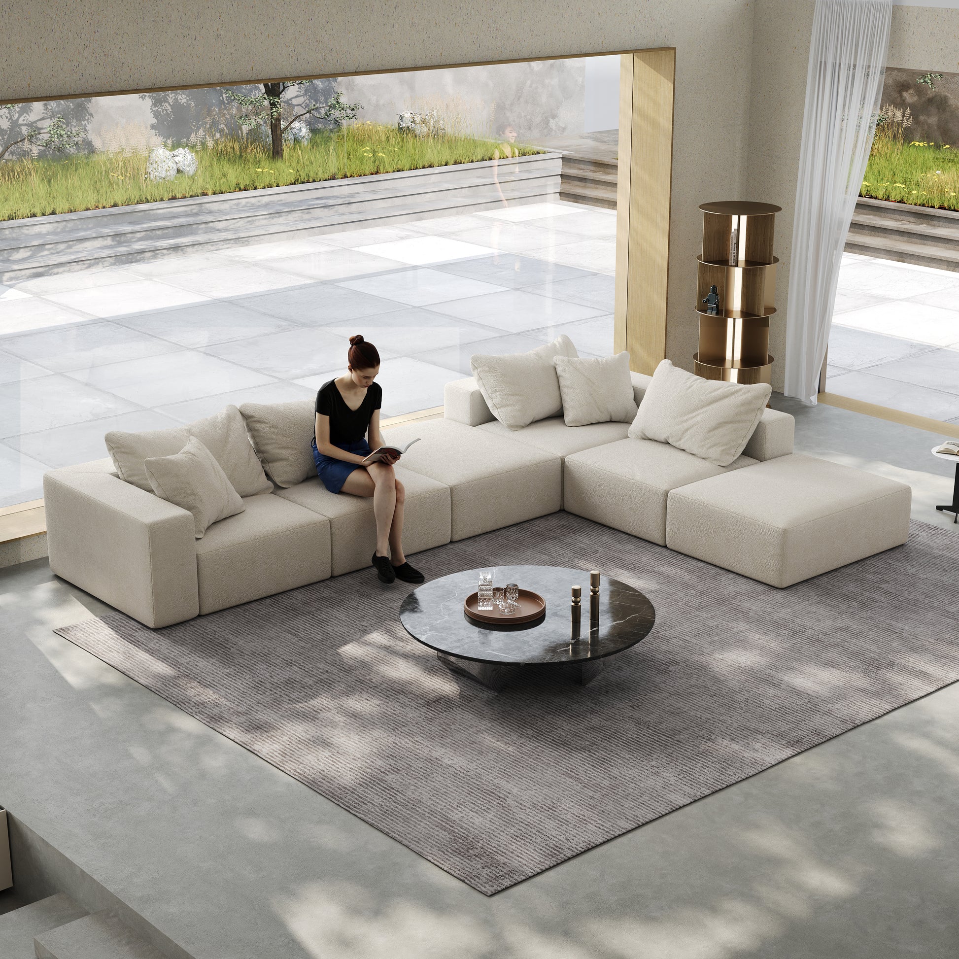 Oversized Sponge Cloud Sofa,Modern Upholstered Sectional Sofa Couch Set,Modular 162" L Shaped Sectional Living Room Sofa Set With 6 Pillows,Free Combination Sofa Couch For Living Room,Bedroom Beige Foam Chenille 6 Seat