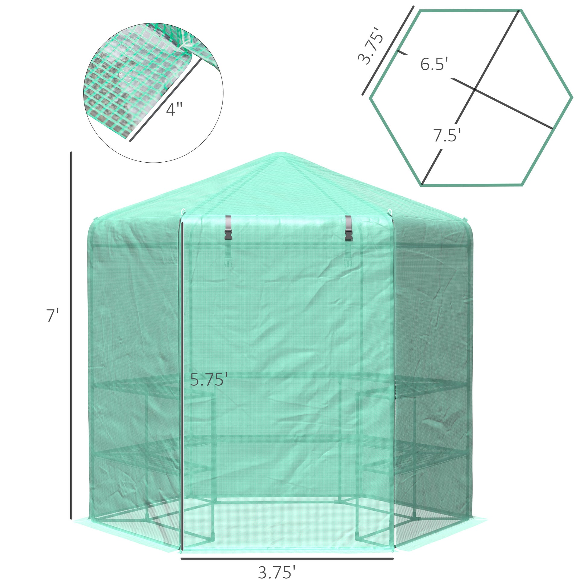 Outsunny Walk In Greenhouse Outdoor 3 Tier 10 Shelf Warm House Garden Hexagonal Hot House With Roll Up Zipper Door & Steel Frame Green Pvc