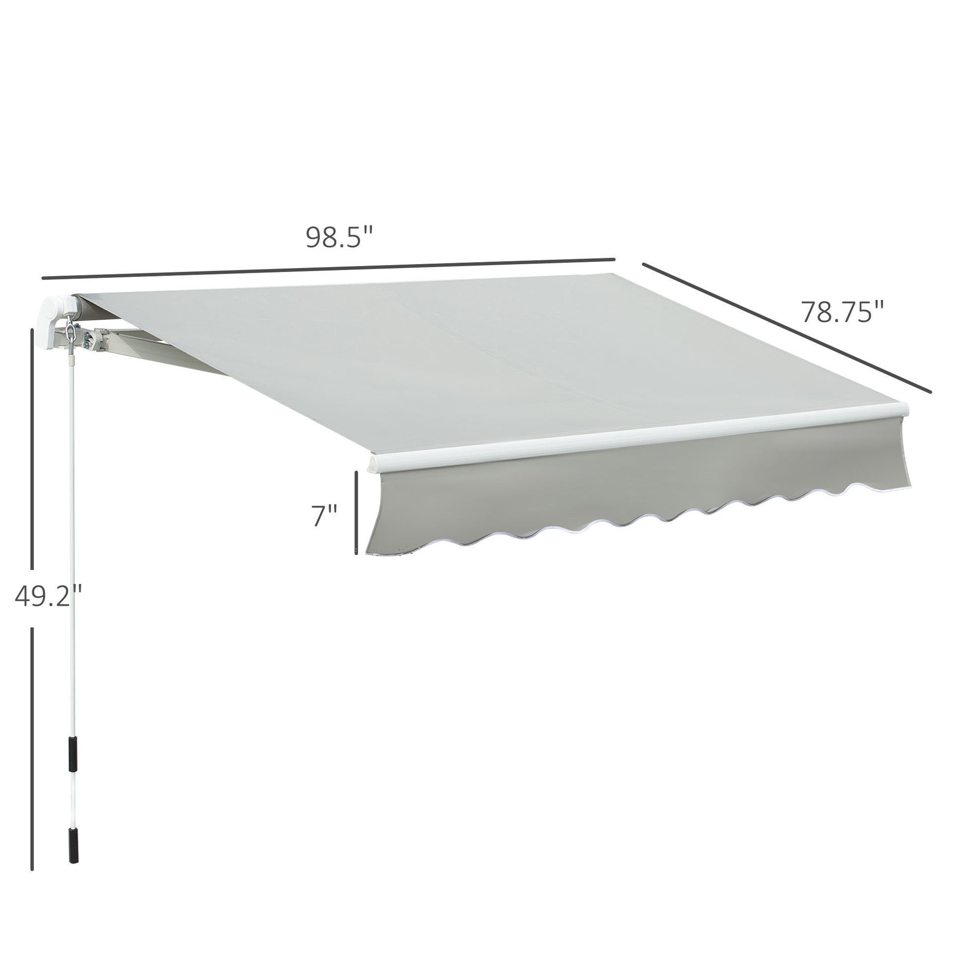 Outsunny 8' X 7' Patio Retractable Awning, Manual Exterior Sun Shade Deck Window Cover, Grey Gray Aluminum