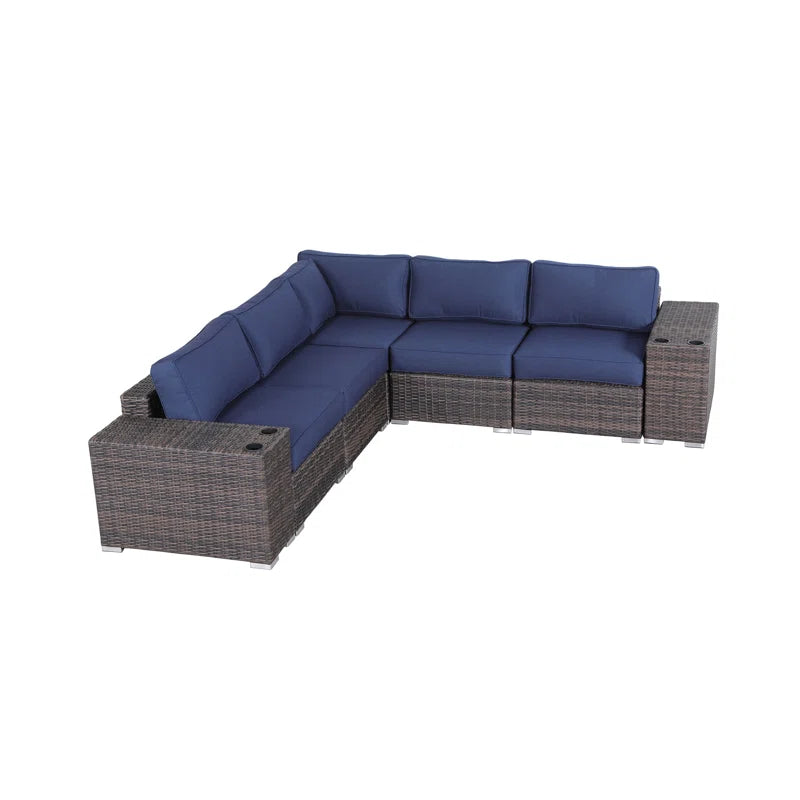 Fully Assembled Rattan Wicker 4 Person Seating Group With Cushions Stylish & Comfortable Outdoor Lounge Set Brown Brown,Navy Blue Wicker