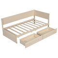 Twin Size Wood Daybed With 2 Drawers And Guardrail, Beige Beige Solid Wood Mdf