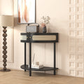 Unique Half Moon Design End Table With Rattan Door,Elegant Semicircle Sofa Side Table With 2 Rattan Storage Cabinet And Bottom Shelf For Living Room, Bedroom Black Primary Living Space Boho Freestanding Semicircular Drawers Coffee & End Tables Polished