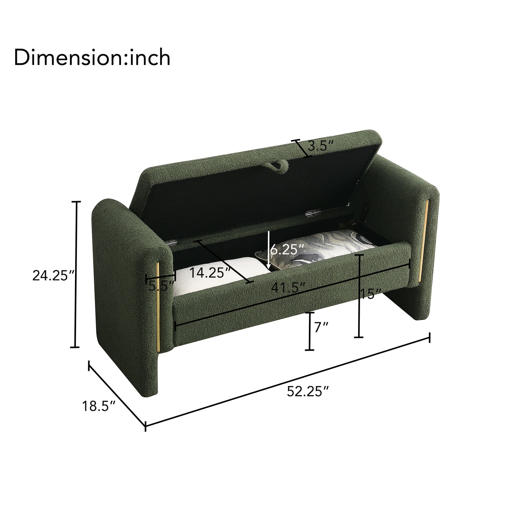 Modern Teddy Bed End Bench With Arms And Storage,Upholstered Large Foot Rest Stool, Comfy Window Vanity Bench For Living Room,Bedroom,Dorm,Coffee Table,Teddy Olive Green Olive Green Modern Storage