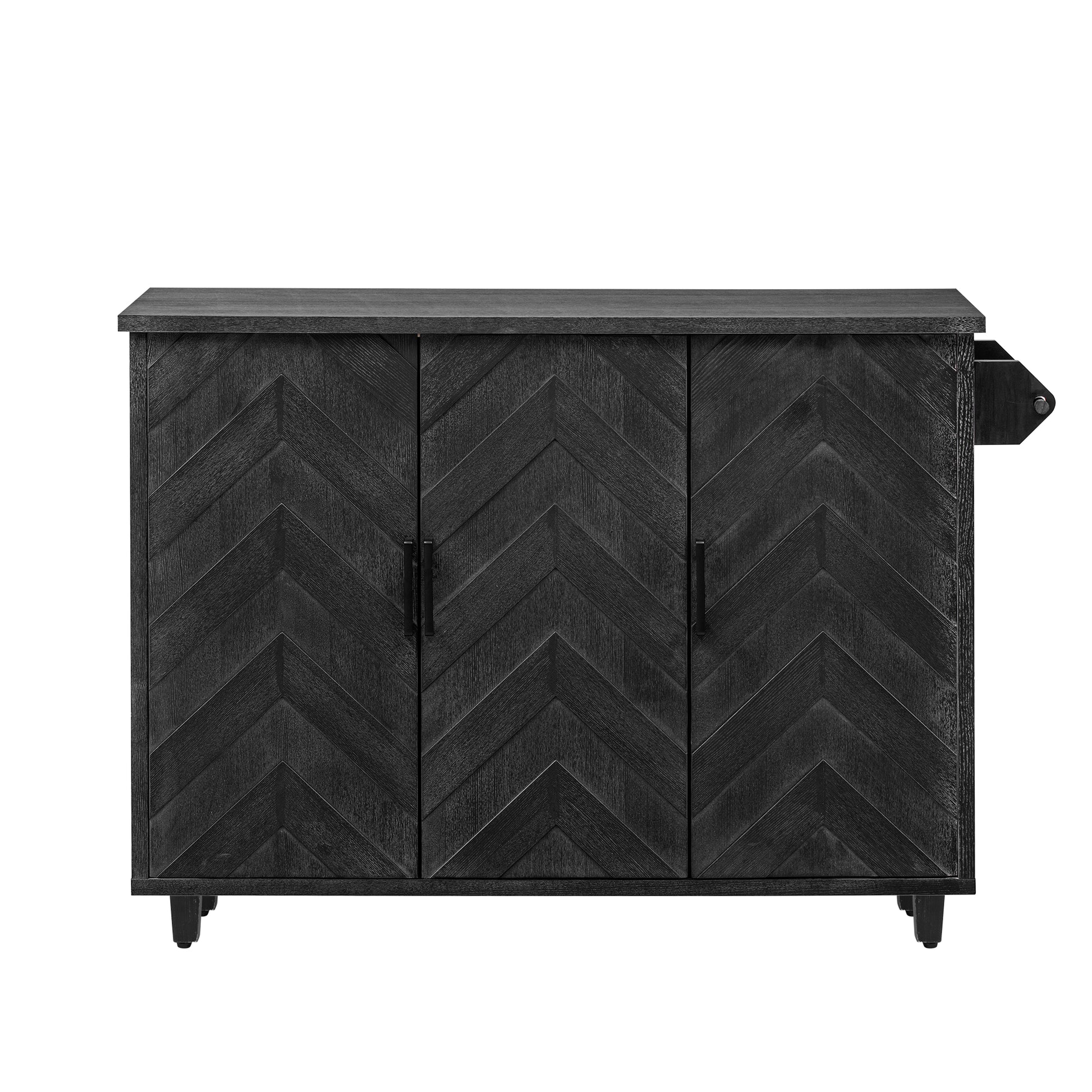 K&K 51.2"W 3D Wave Stripes Ash Veneer Not Cheap Paper Kitchen Island With Drop Leaf, Farmhouse Kitchen Island On Wheels With Internal Storage Rack, Rolling Kitchen Cart Black Black Brown Kitchen