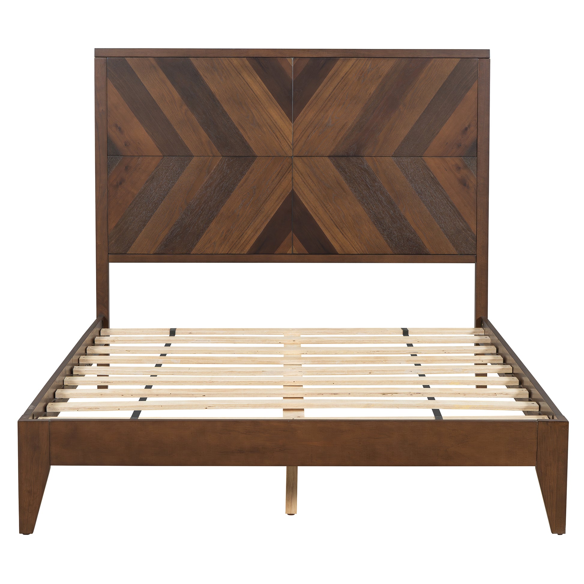 Mid Century Modern Platform Bed Wood Slat Support With No Box Spring Needed,Full, Walnut Box Spring Not Required Full Walnut Wood Bedroom Mid Century Modern Bed Frame Wood