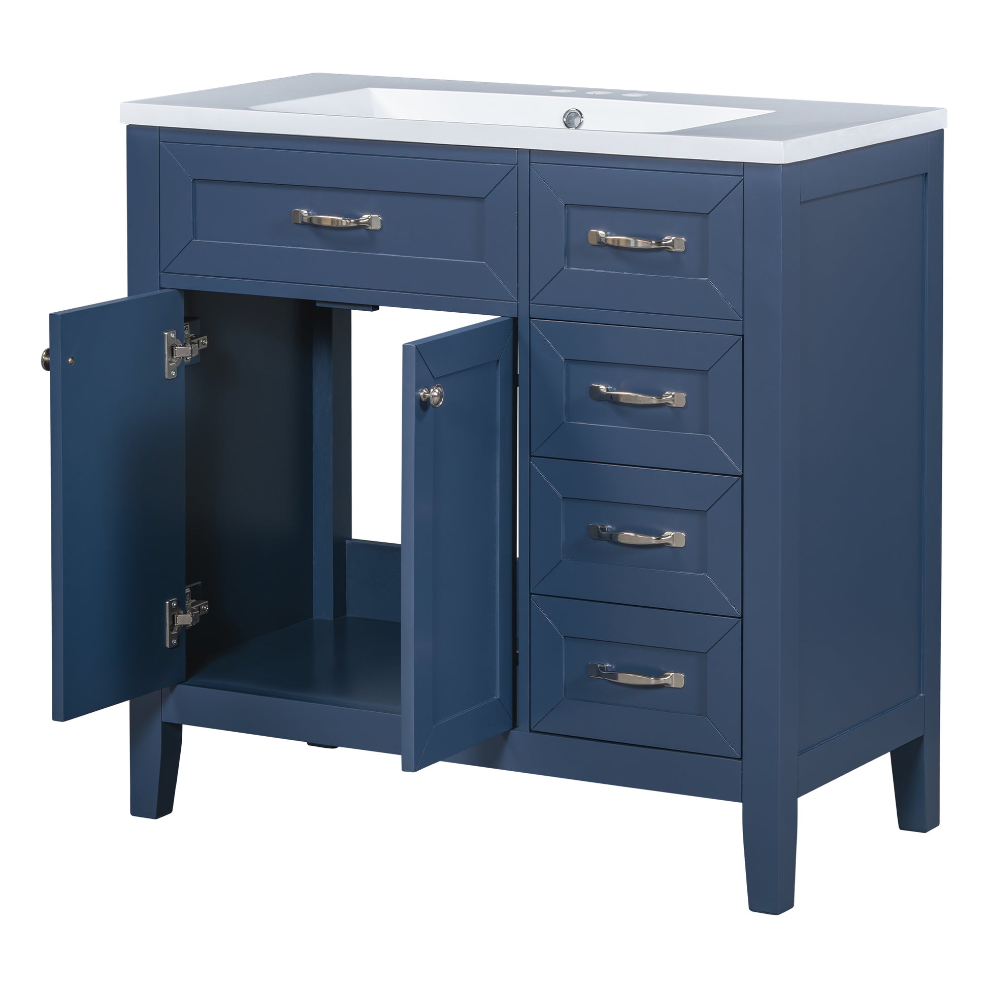 36" Bathroom Vanity With Sink Combo, Blue Bathroom Cabinet With Drawers, Solid Frame And Mdf Board Old Sku:Jl000007Aac Blue Solid Wood Mdf