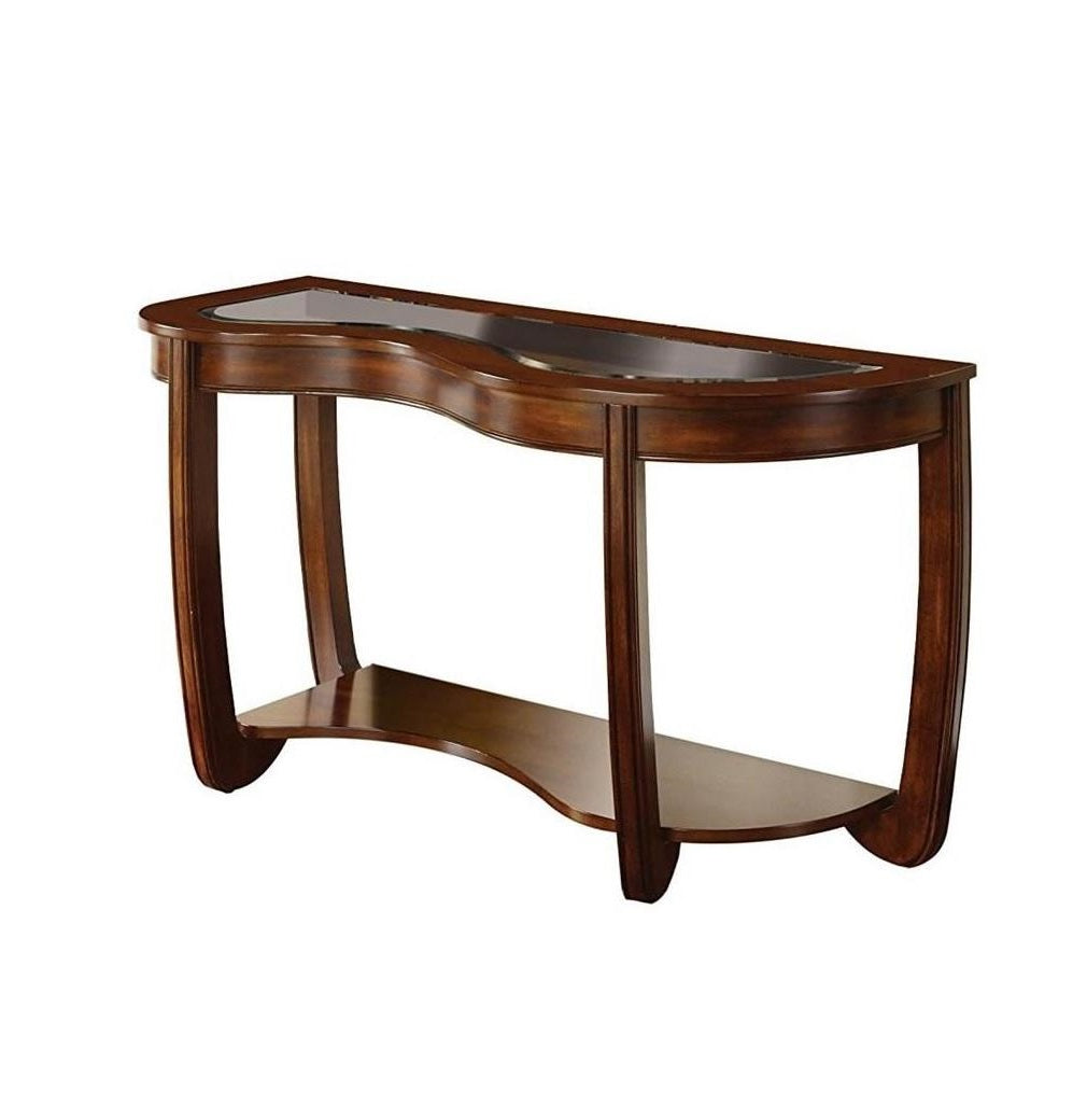 Dark Cherry 1Pc Sofa Table Open Bottom Shelf Glass Insert Top Cocktail Table Living Room Furniture Brown,Cherry Brown Primary Living Space Classic,Contemporary,Luxury,Traditional Rubberwood Open