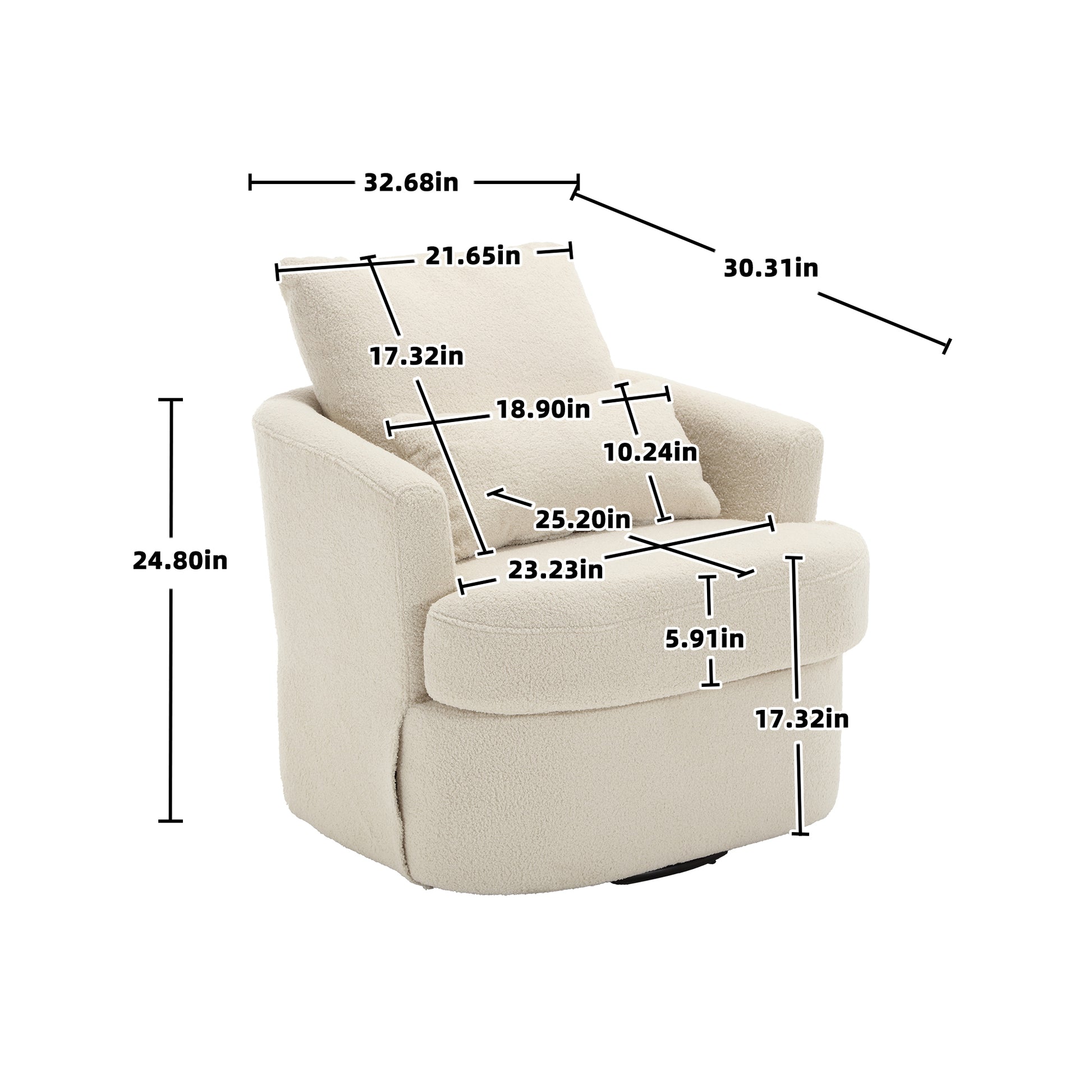 Coolmore Swivel Barrel Chair, Comfy Round Accent Sofa Chair For Living Room, 360 Degree Swivel Barrel Club Chair, Leisure Arm Chair For Nursery, Hotel, Bedroom, Office, Lounge Whiteteddy White Teddy