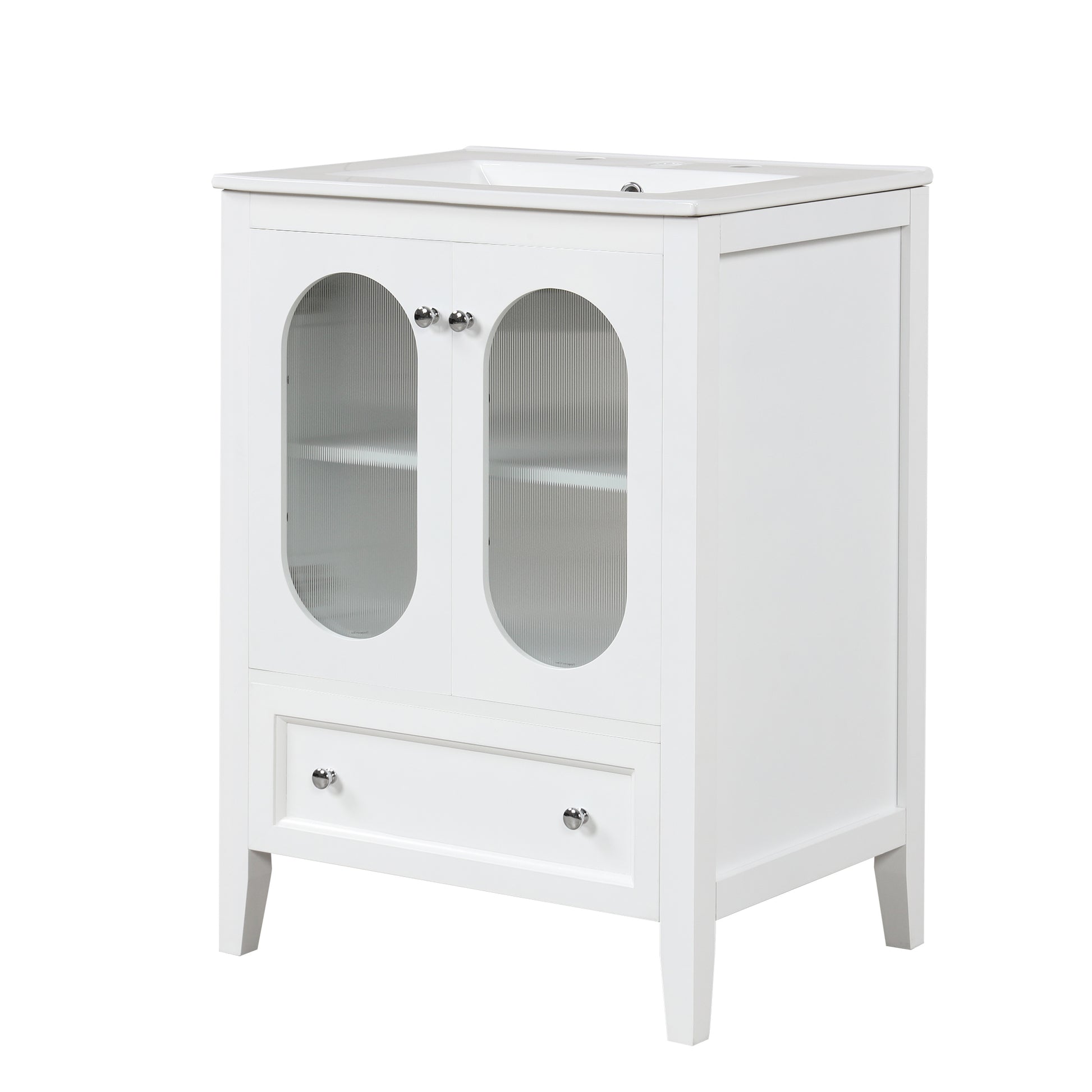 24" Bathroom Vanity With Sink, Bathroom Vanity Cabinet With One Drawer And Doors, Adjustable Shelf, Solid Wood And Mdf, White White Solid Wood Mdf