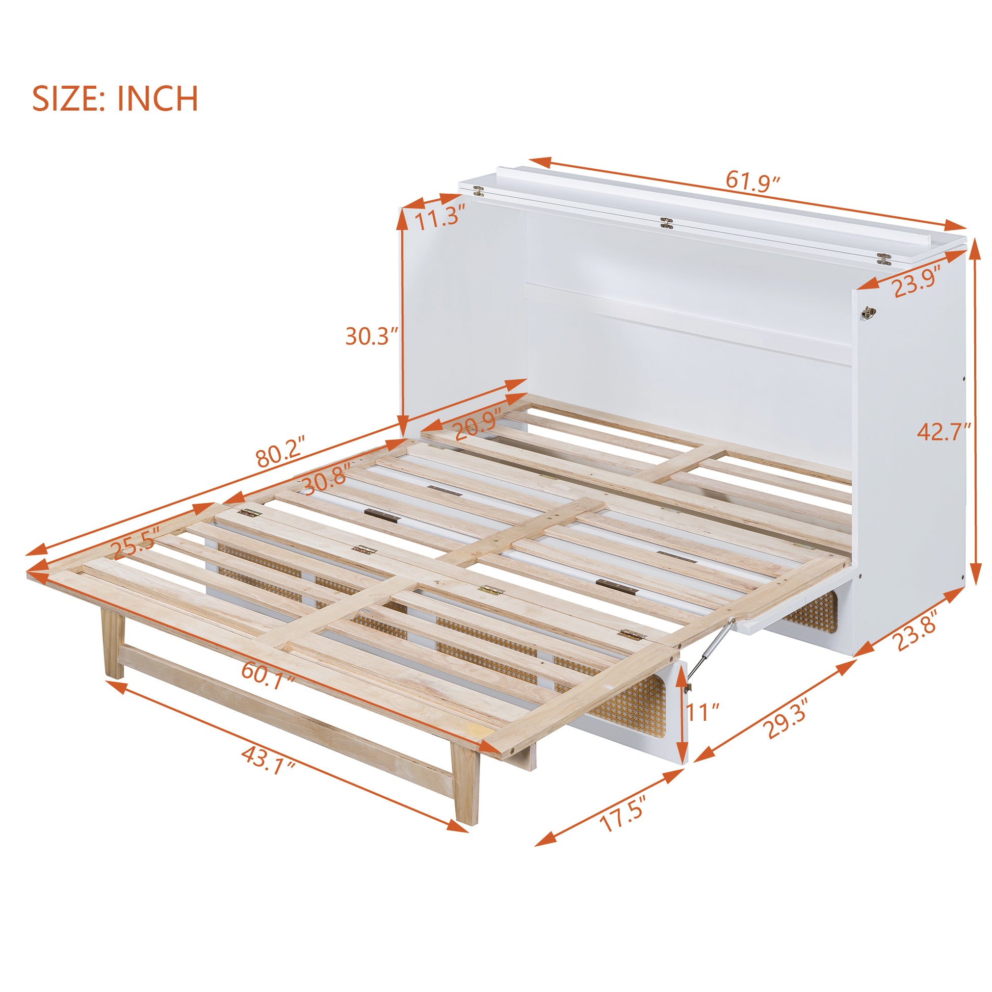 Queen Murphy Bed With Large Drawers,White Queen White Plywood