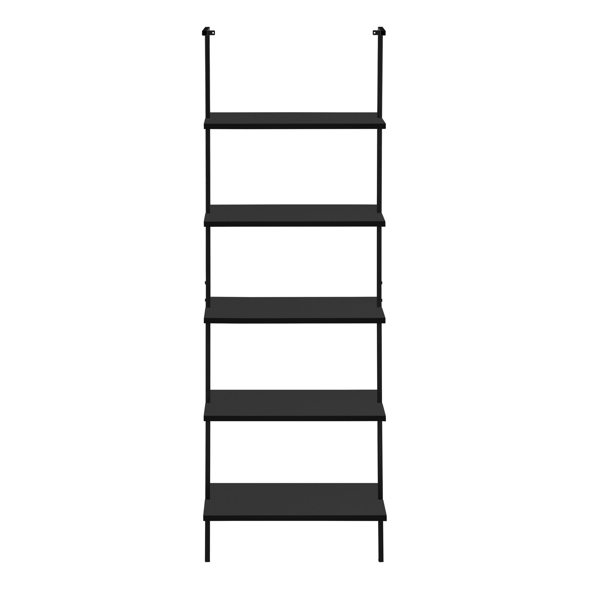 Bookshelf, Bookcase, Etagere, Ladder, 5 Tier, 72"H, Office, Bedroom, Black Laminate, Black Metal, Contemporary, Modern Black Metal