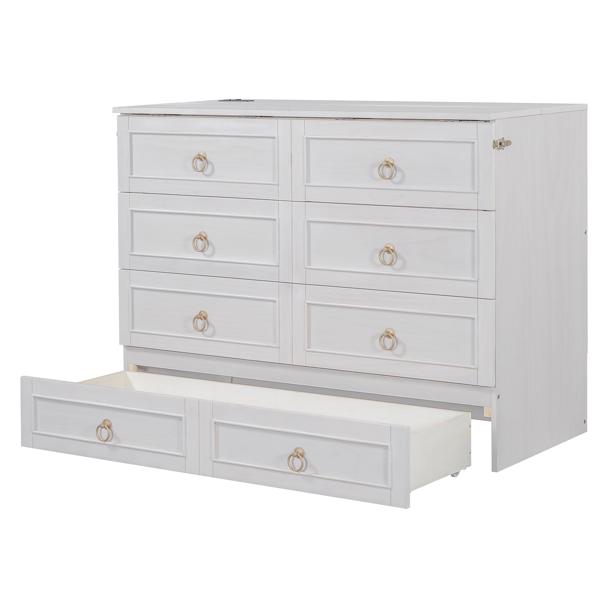 Full Size Murphy Bed With Large Drawers,White Full White Plywood
