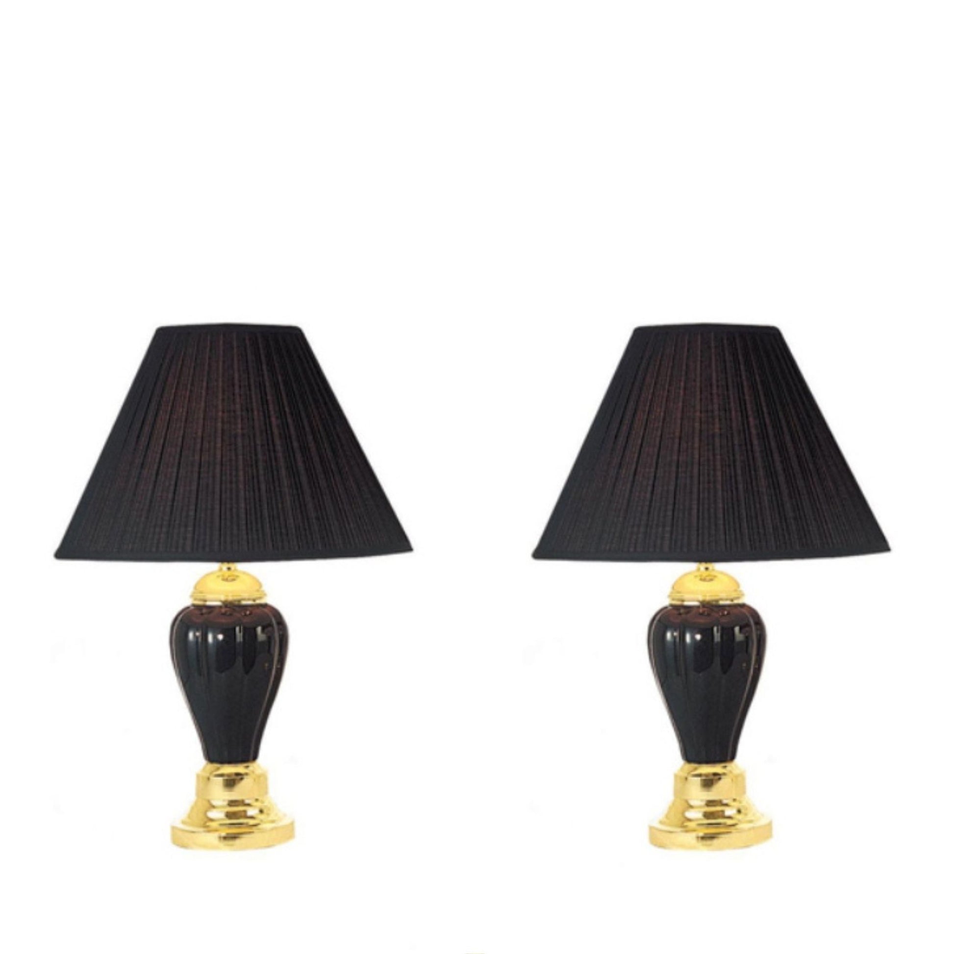 3 Piece Ceramic Lamp Set, Floor And Table Lamps, Black Finish Black Ceramic