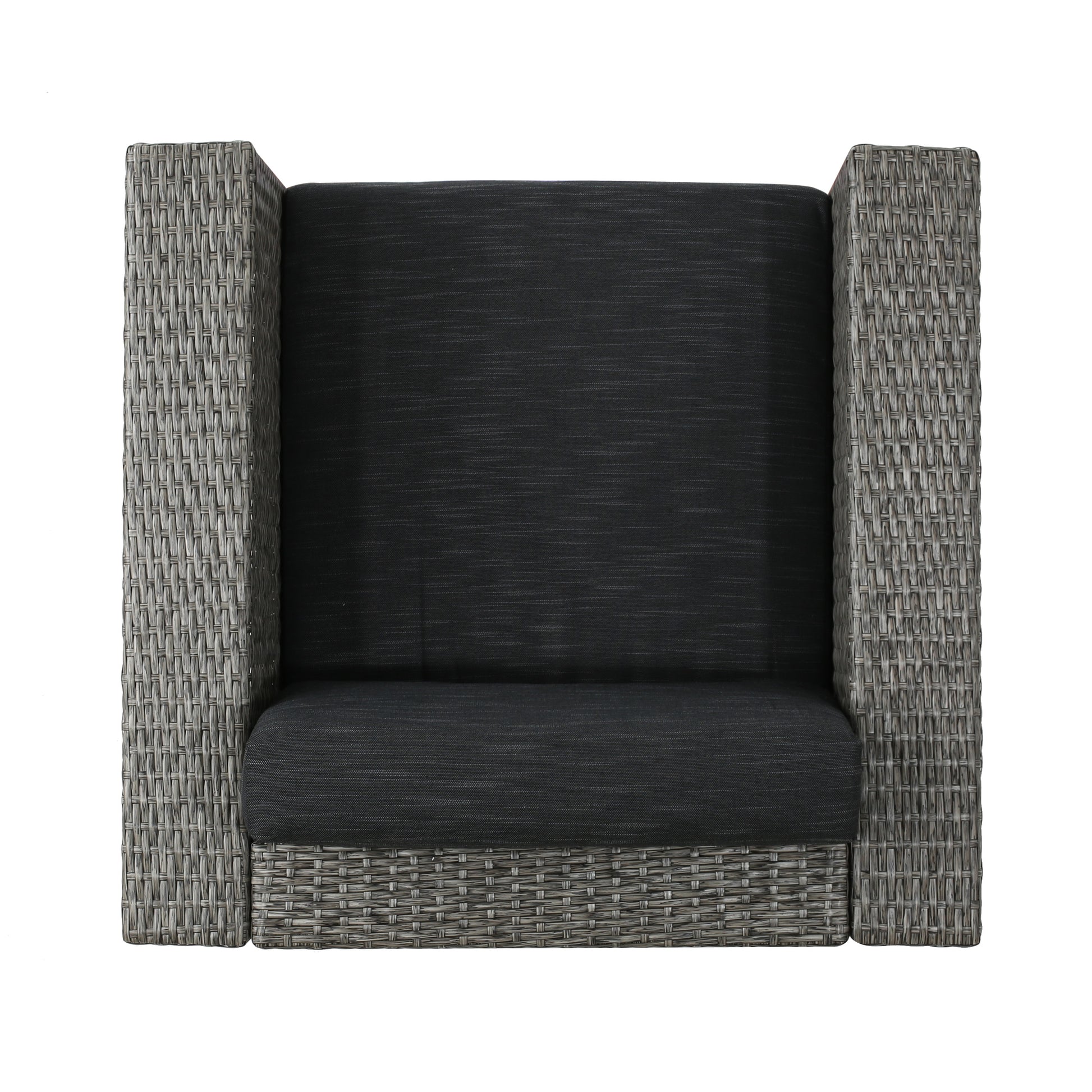Puerta Mp1 Swivel Patio Chair With Cushions Single, Mix Black Dark Grey Black Gray Fabric,Iron,Wicker