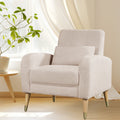 Mid Century Modern Accent Chair, Upholstered Armchair Living Room Chair, Comfy Single Sofa Chair With Metal Legs, Polyester Fabric Chair For Living Room Bedroom Camel Sherpa