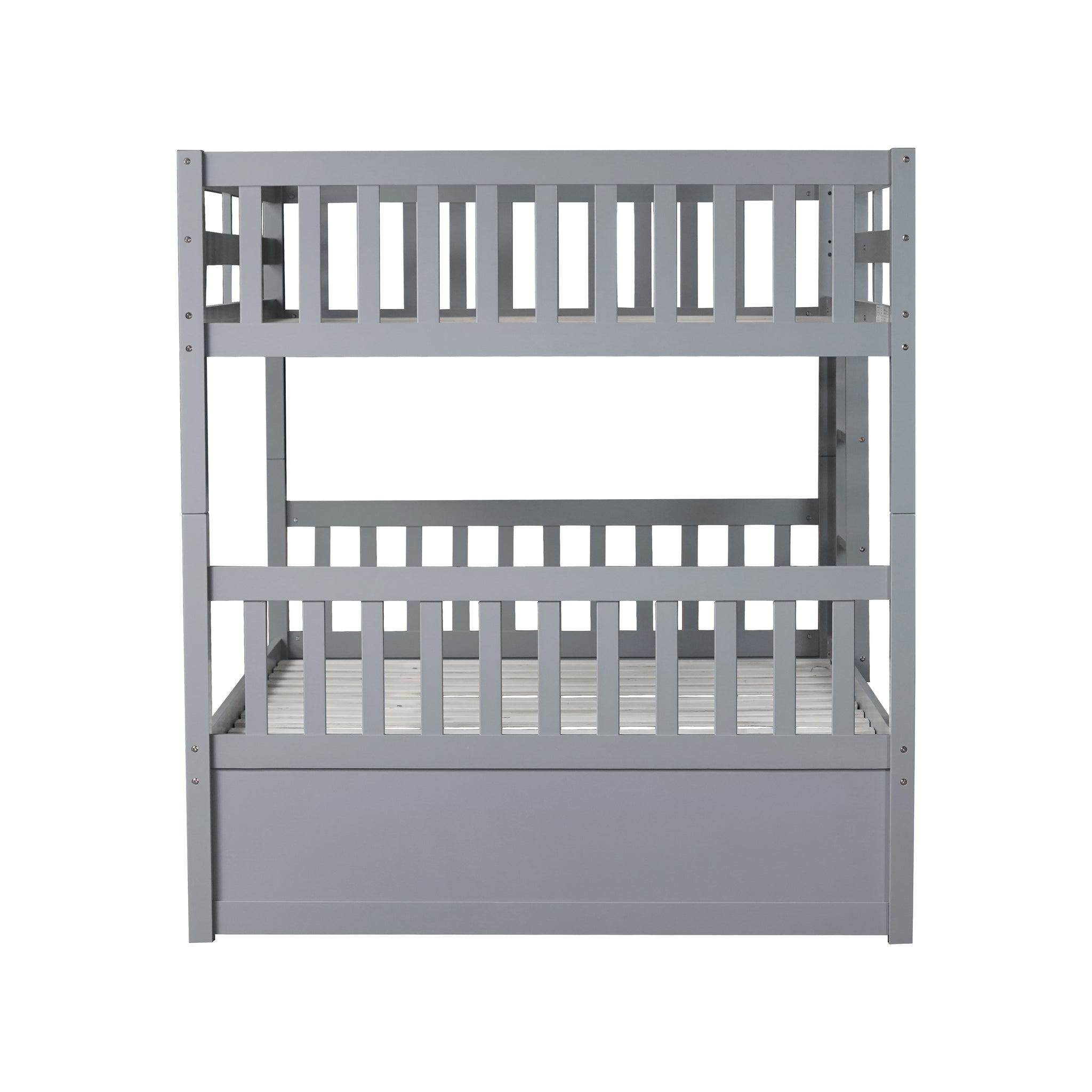 Full Over Full Rubber Wood Bunk Bed With Trundle, Ladder And Guardrails, Convertible To 2 Full Size Beds, With Twin Size Trundle ,Grey Full Grey Bedroom American Design Bed Frame Rubber Wood