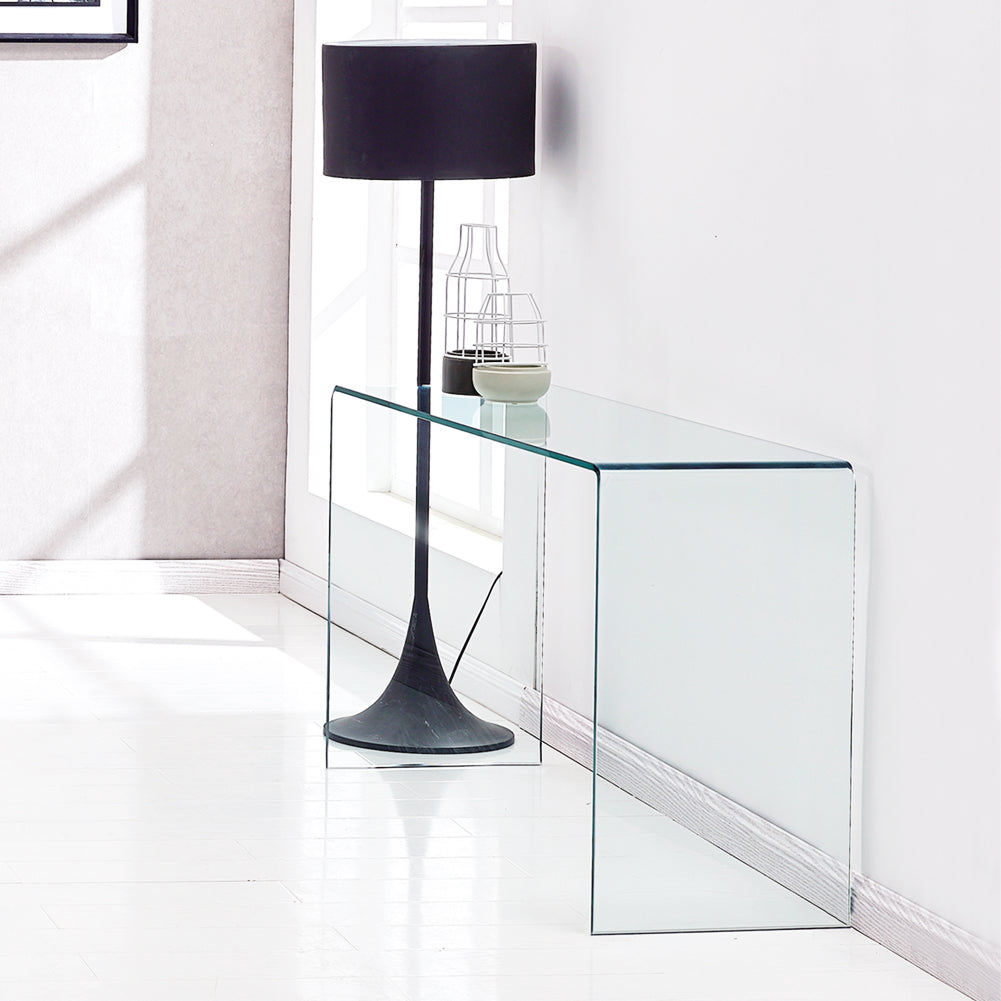 Glass Console Table, Transparent Tempered Glass Console Table With Rounded Edges Desks, Sofa Table Clear Glass