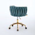 Velvet Vanity Chair With Wheels, Accent Chair Makeup Chair With Hand Woven Backrest, Modern 360 Swivel Home Office Desk Chair For Study, Bedroom, Living Room Green Iron Green Primary Living Space Foam Modern Lounge Chair Cross Back 1 Foam Velvet