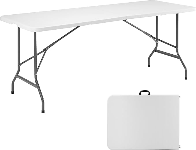 6Ft Folding Table Portable, Heavy Duty Table With Handle For Camping, Picnic, Party, Indoor & Outdoor Use, Easy To Clean & Space Saving Design White Steel