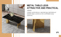 Table And Chair Set.The Table Has A Glass Top With Imitation Marble Pattern Stickers And Stainless Steel Golden Legs. Paried With Chairs With Pu Artificial Leather Backrest Cushions And Black Legs. Black Gold Seats 8 Glass Metal