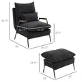 Homcom Accent Chair With Ottoman, Reclining Comfy Chair With Adjustable Backrest, Steel Frame And Pillow For Living Room, Bedroom, Black Black Steel