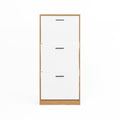 Shoe Storage Cabinet With 3 White Panel Flip Drawers, Freestanding Organizer For Entryway, Narrow Shoe Rack Cabinet 3 4 Spaces Natural Primary Living Space Particle Board