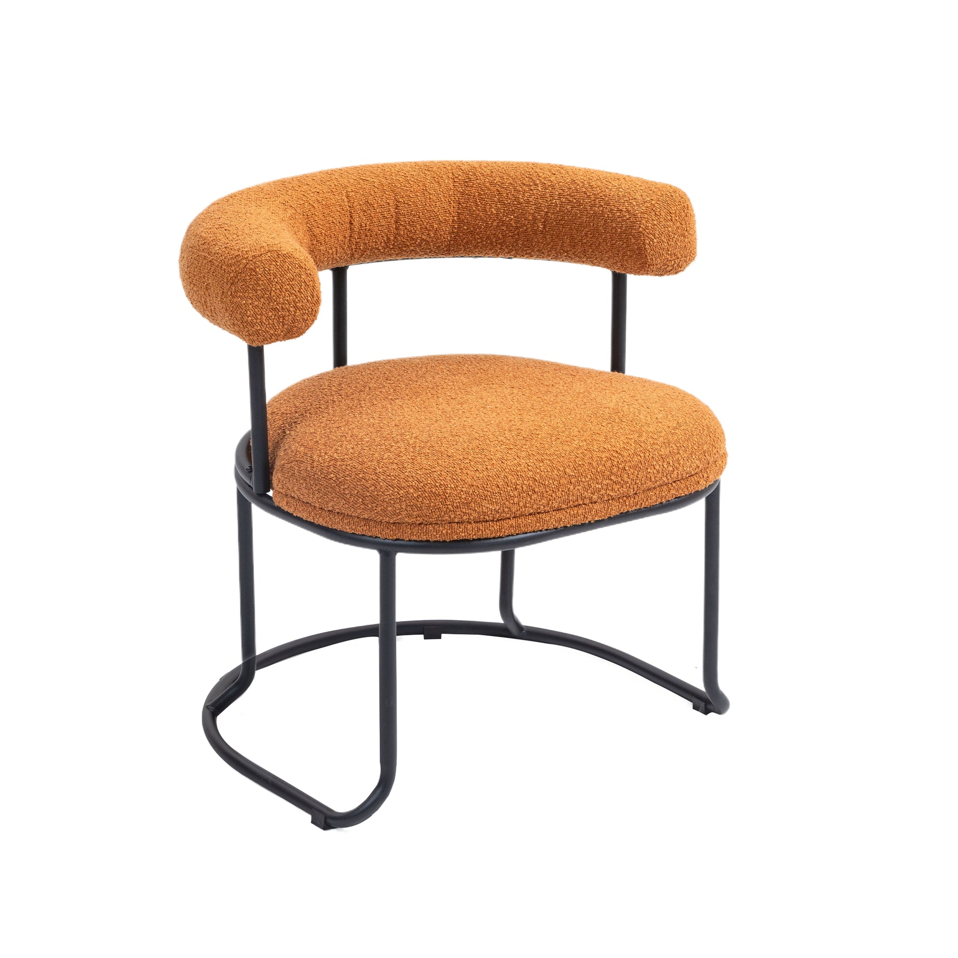 Coolmore Boucle Dining Chairs Set Of 2, Mid Century Modern Curved Backrest Chair, Round Upholstered Kitchen Chairs Orange Boucle Orange Foam Mdf Metal