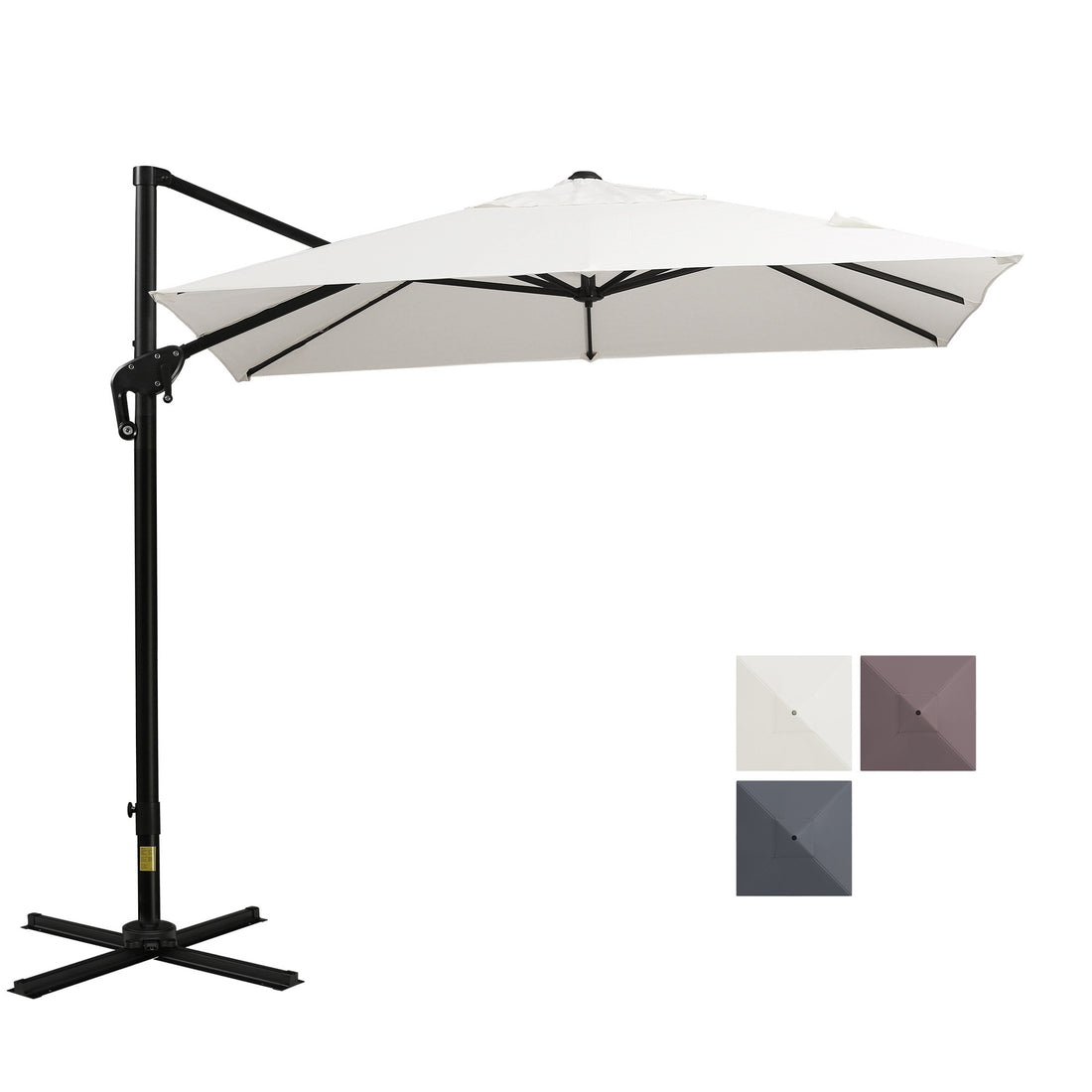 Outsunny 8Ft Cantilever Patio Umbrella, Square Outdoor Offset Umbrella With 360 Rotation, Aluminum Hanging Umbrella With 3 Position Tilt, Crank & Cross Base For Garden, Cream White Off White Steel