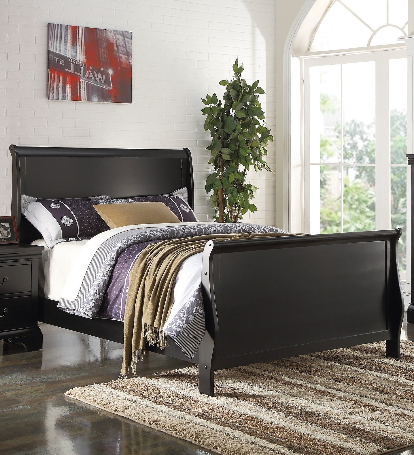 Modern 1Pc Eastern King Size Bed Bedroom Furniture Sleigh Design Headboard Footboard Plywood 1Pc Bedframe Box Spring Required King Black Wood Bedroom Contemporary,Modern,Transitional,Ultra Modern Rubberwood Bed Frame Plywood