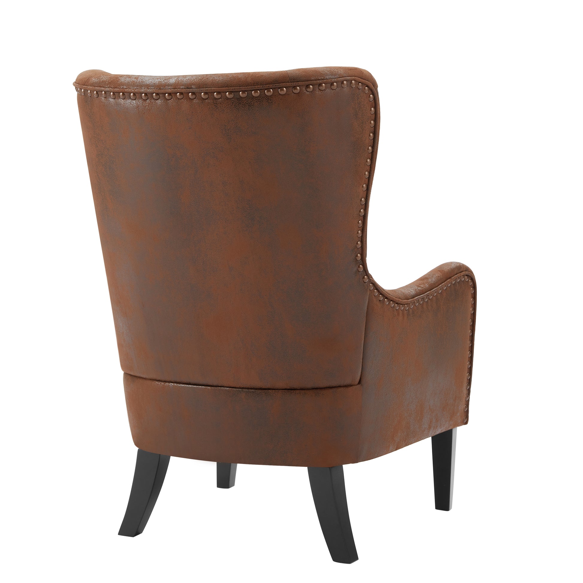 Hi Back Studded Chair,Arm Chair,Living Room, Study And Bedroom Brown Polyester