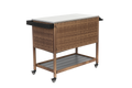 Outdoor Wicker Bar Cart, Patio Wine Serving Cart W Wheels, Rolling Rattan Beverage Bar Counter Table W Glass Top For Porch Backyard Garden Poolside Party, Brown No Brown Garden & Outdoor Steel