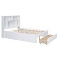 Full Size Platform Bed With Storage Headboard And 2 Drawers, White Box Spring Not Required Full White Wood Bedroom Bed Frame Solid Wood Mdf