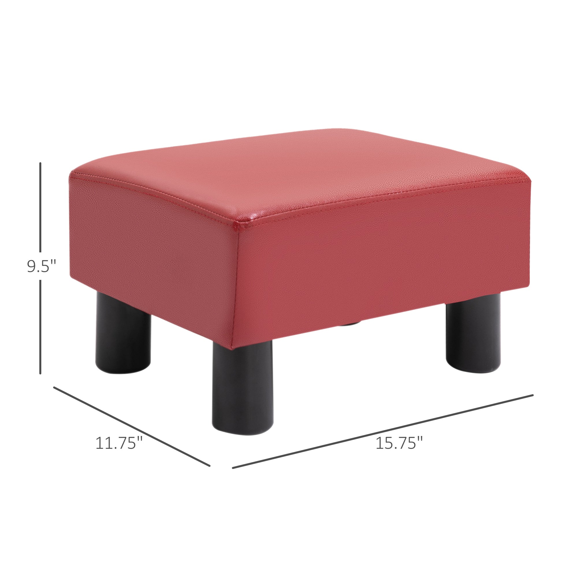 Homcom Ottoman Foot Rest, Small Foot Stool With Faux Leather Upholstery, Rectangular Ottoman Footrest With Padded Foam Seat And Plastic Legs, Red Red Plastic