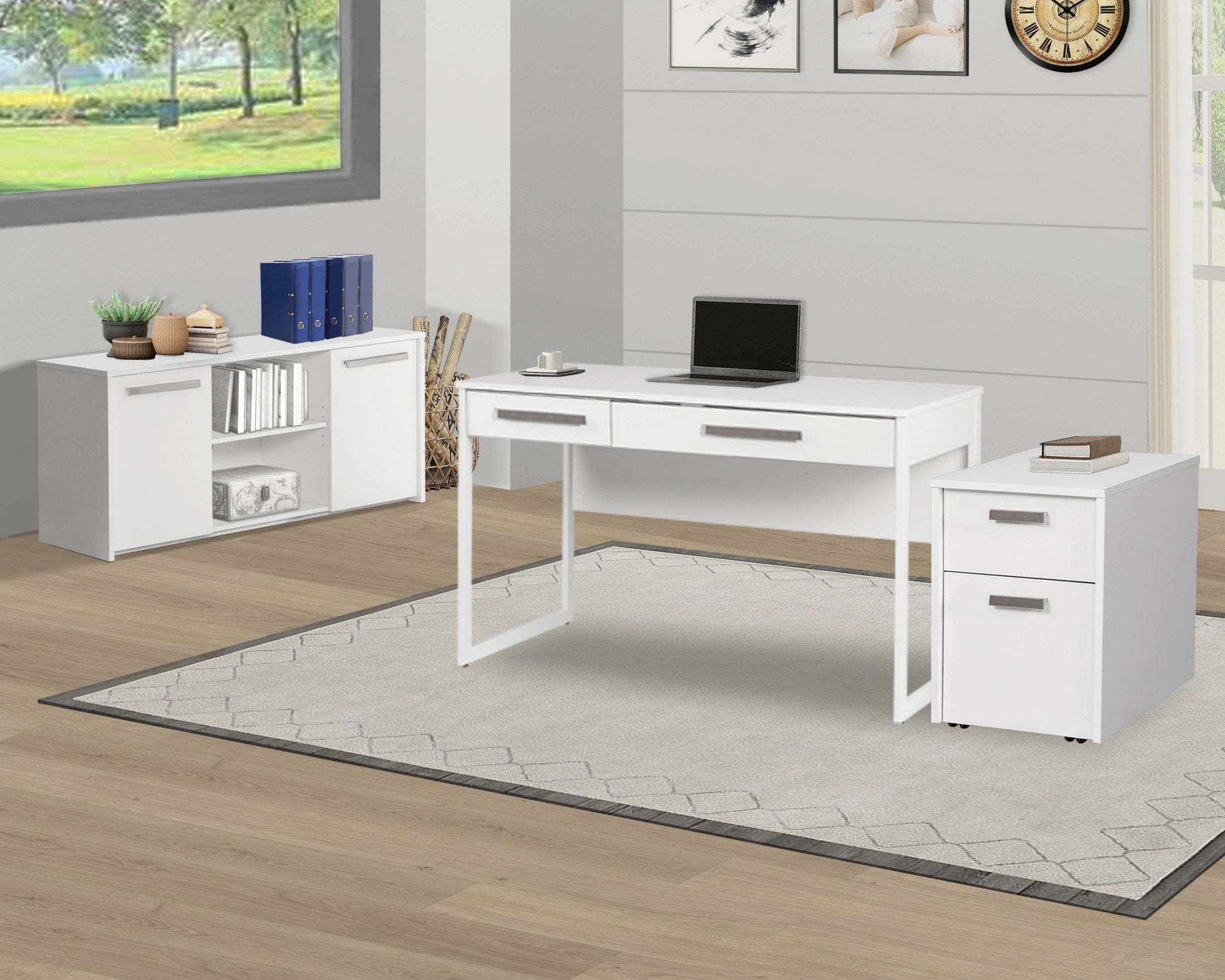 47" Writing Desk Elegant White Desk With Drawers And Shelves Durable Computer Table Desk For Home Office, Study Table, Writing Desk For Students, Executive Office Desk With Storage White Solid Wood