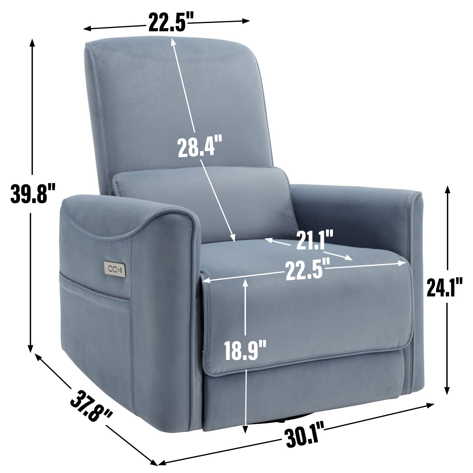 Blue Swivel And Rocker Power Recliner Chair, Heavy Duty Motion Mechanism With Usb And Type C Ports Blue Polyester Power Push Button Metal Primary Living Space Medium Firm Tight Back Heavy Duty American Design Pine Square Arms Fiber Foam And Polyester