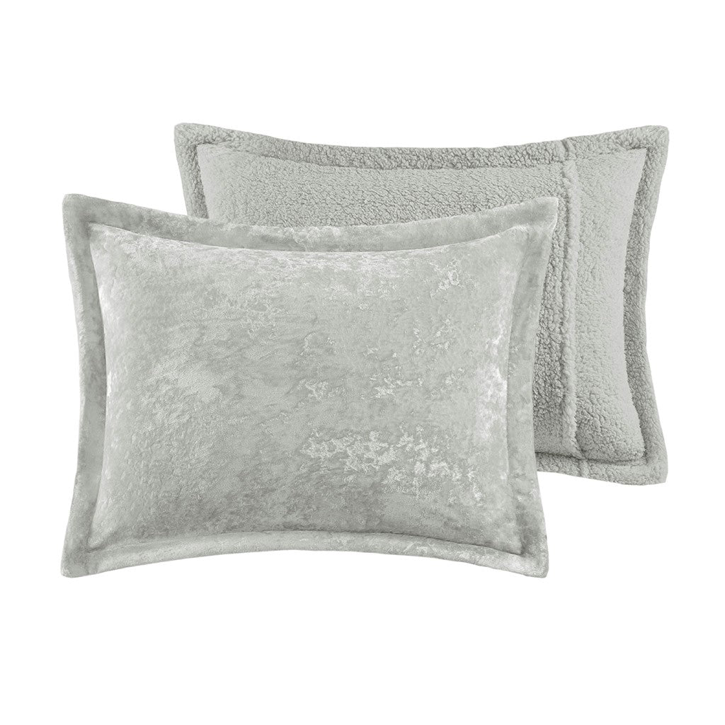 Crushed Velvet Sherpa Reversible Comforter Set King Grey Polyester
