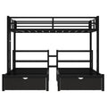 Full Xl Over Twin & Twin Triple Bunk Bed With Drawers,Multi Functional Metal Frame Bed, Bed Head With Shelving, Black Full Xl Black Metal