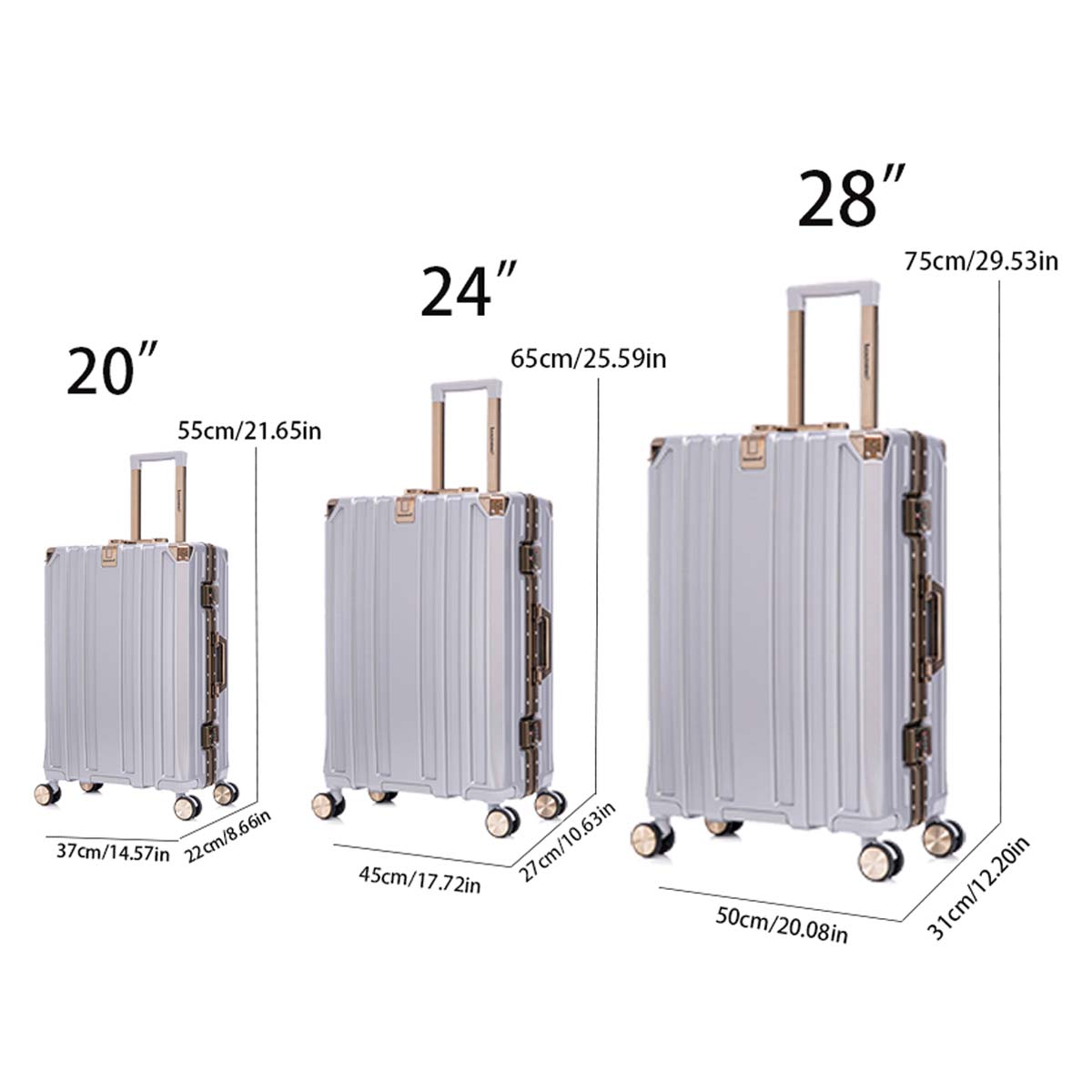 Luggage Sets Expandable Aluminum 20 24 28 Inch Three Model Set, Stylish Suitcase With Aluminum Frame Password Lock, Suitable For Travel Suitcases And Suitcases Grey Contemporary Aluminum