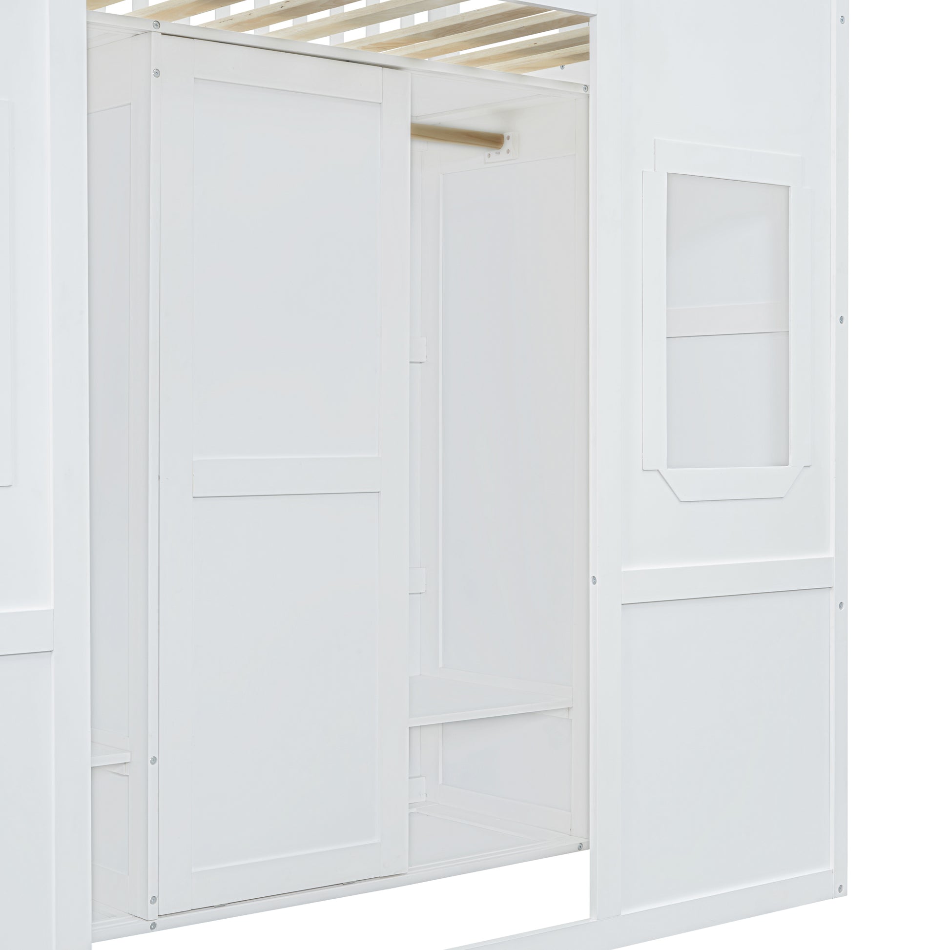 Twin Size House Loft Bed With Ladder And Wardrobe White Twin White Solid Wood