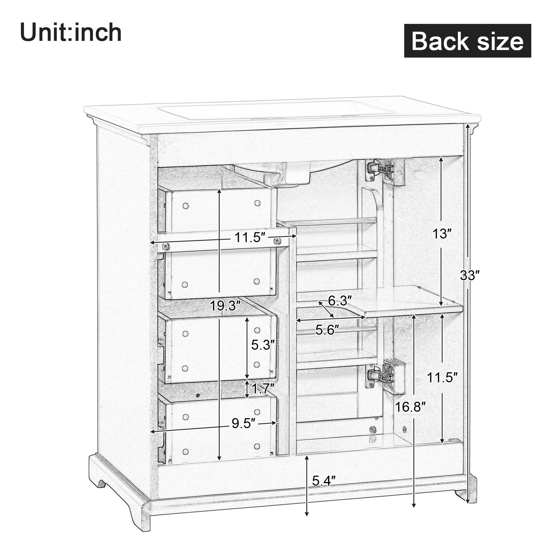 30" Bathroom Vanity With Sink, One Package, Black Bathroom Cabinet With Drawers, Solid Frame And Mdf Board Black Solid Wood Mdf