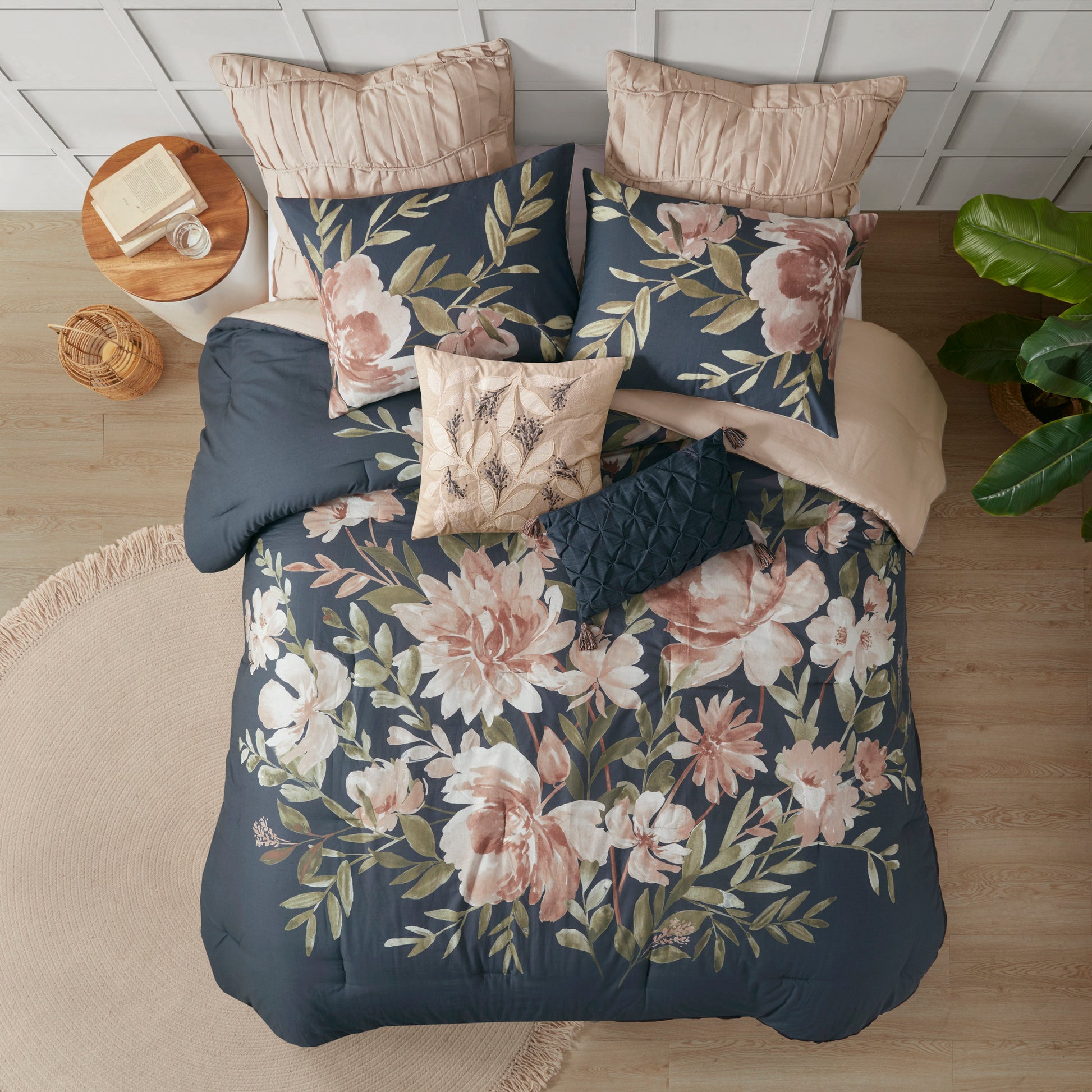 8 Piece Cotton Comforter Set Navy King King Navy Polyester
