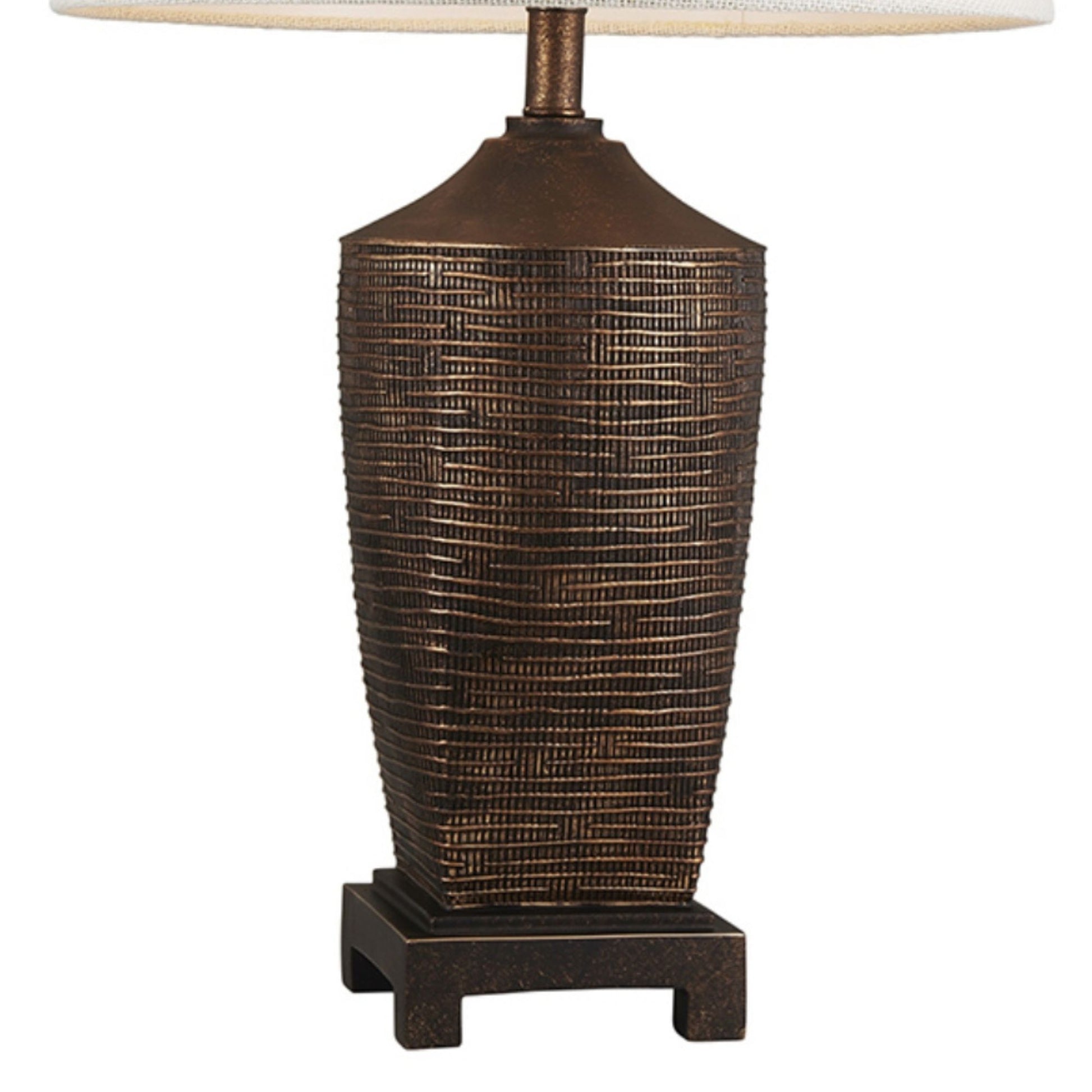 30" Tall Polyresin Table Lamp "Kayan", Bronze Rustic Finish Bronze Polyresin