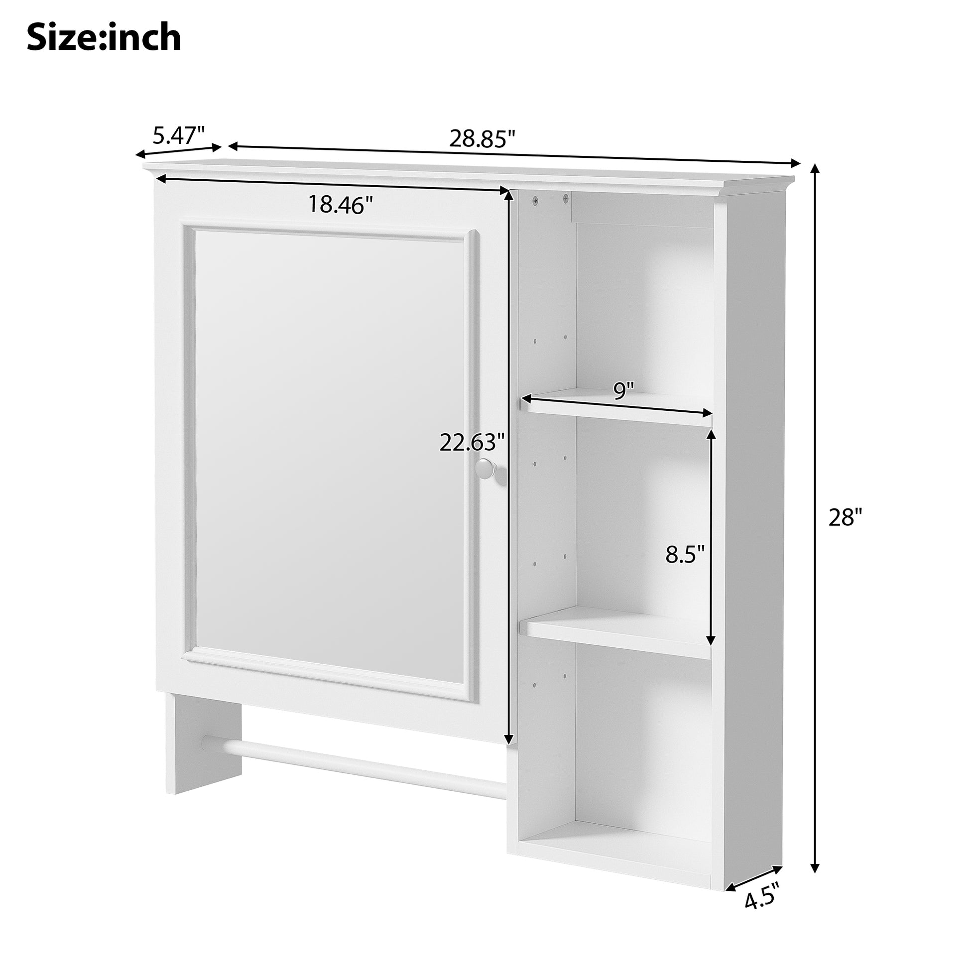 Wall Mounted Bathroom Storage Cabinet, Medicine Cabinets With Large Mirror Door, Adjustable Shelves And Three Open Storage Levels Not Include Bathroom Vanity White 1 5 Mirror Included Bathroom Wall Mounted Mdf Glass Painted