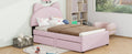 Twin Size Upholstered Platform Bed With Cartoon Ears Shaped Headboard And 2 Drawers, Pink Box Spring Not Required Twin Pink Wood Bedroom Bed Frame Faux Leather Upholstered