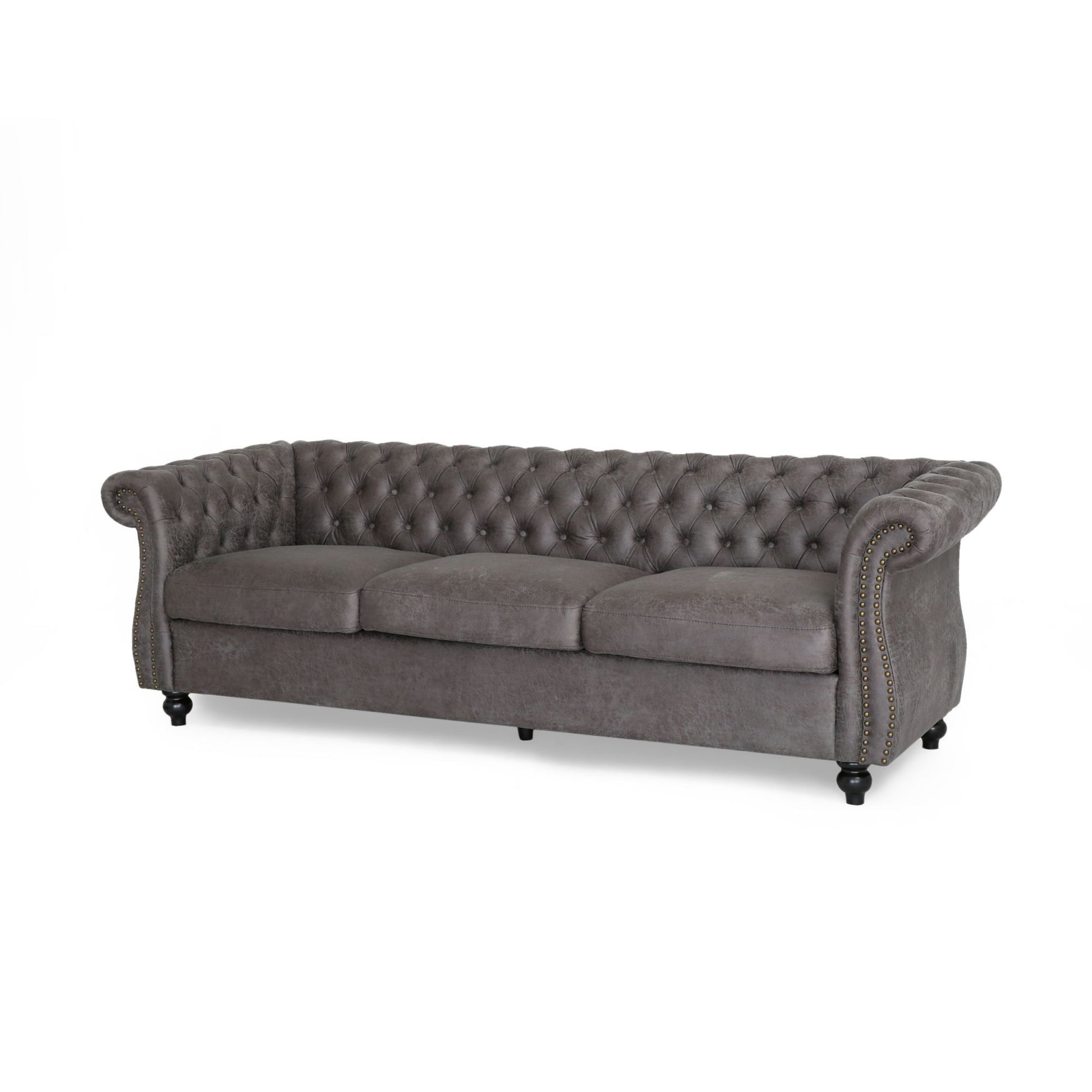 Stylish Slate Suede 3 Seater Sofa With Rolled Arms Modern, Elegant, And Comfortable Couch, Perfect For Relaxing Evenings, Ideal For Contemporary Home Decor, Durable Upholstery, And Luxurious Design Slate Suede Wood Primary Living Space Cushion Back